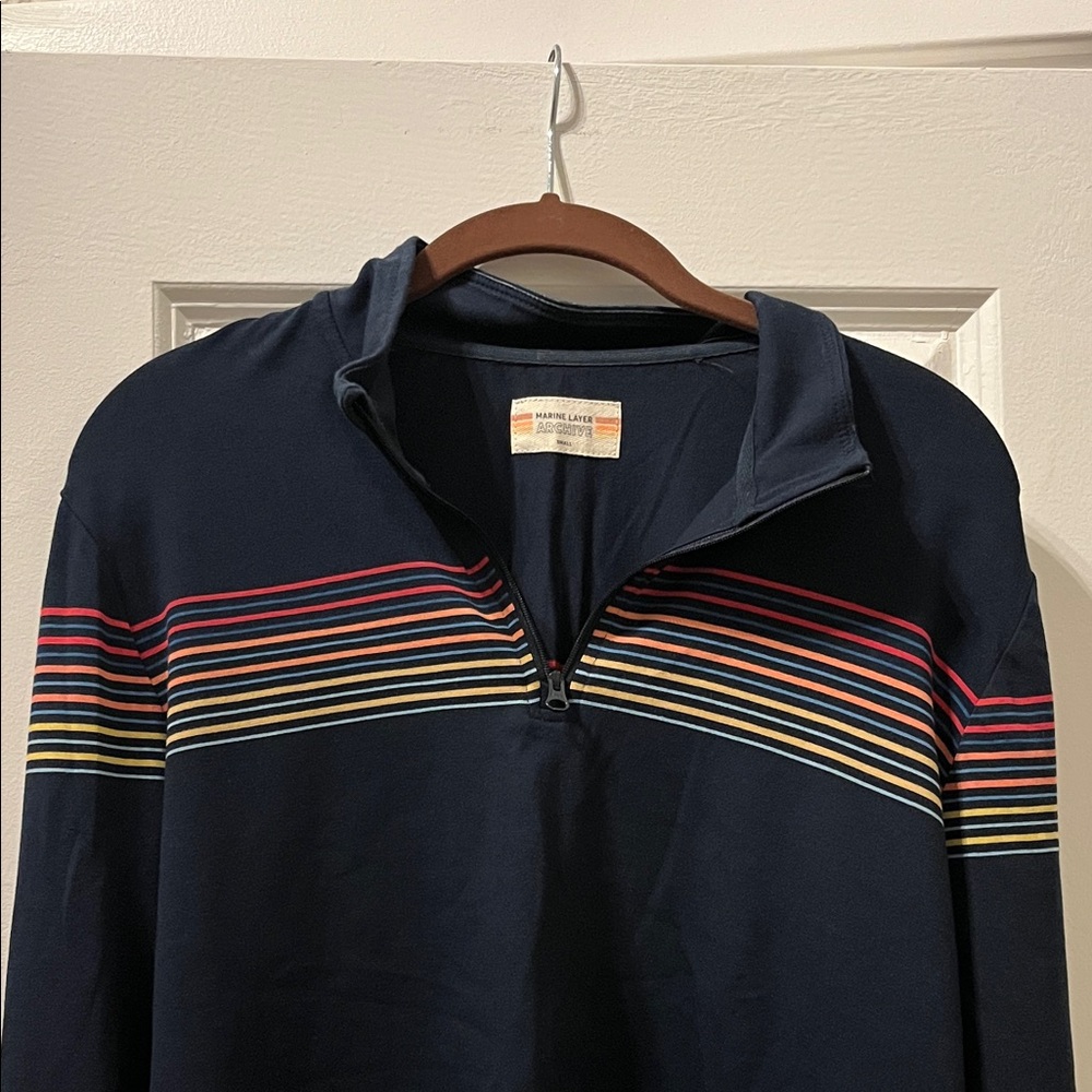 EC Marine Layer Archive Navy Men's Quarter Zip with Multicolor Stripes Size S
